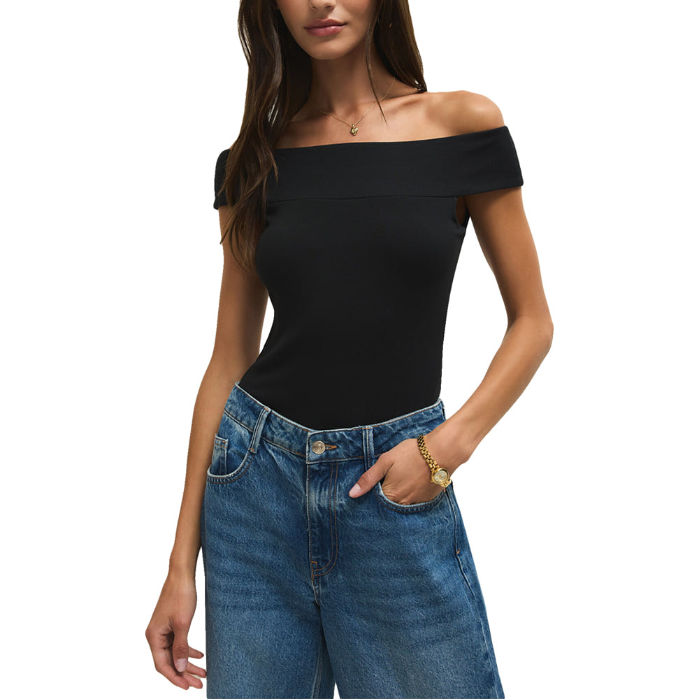 Z Supply Apparel Z Supply Women's Second Skin Off Shoulder Top in Black