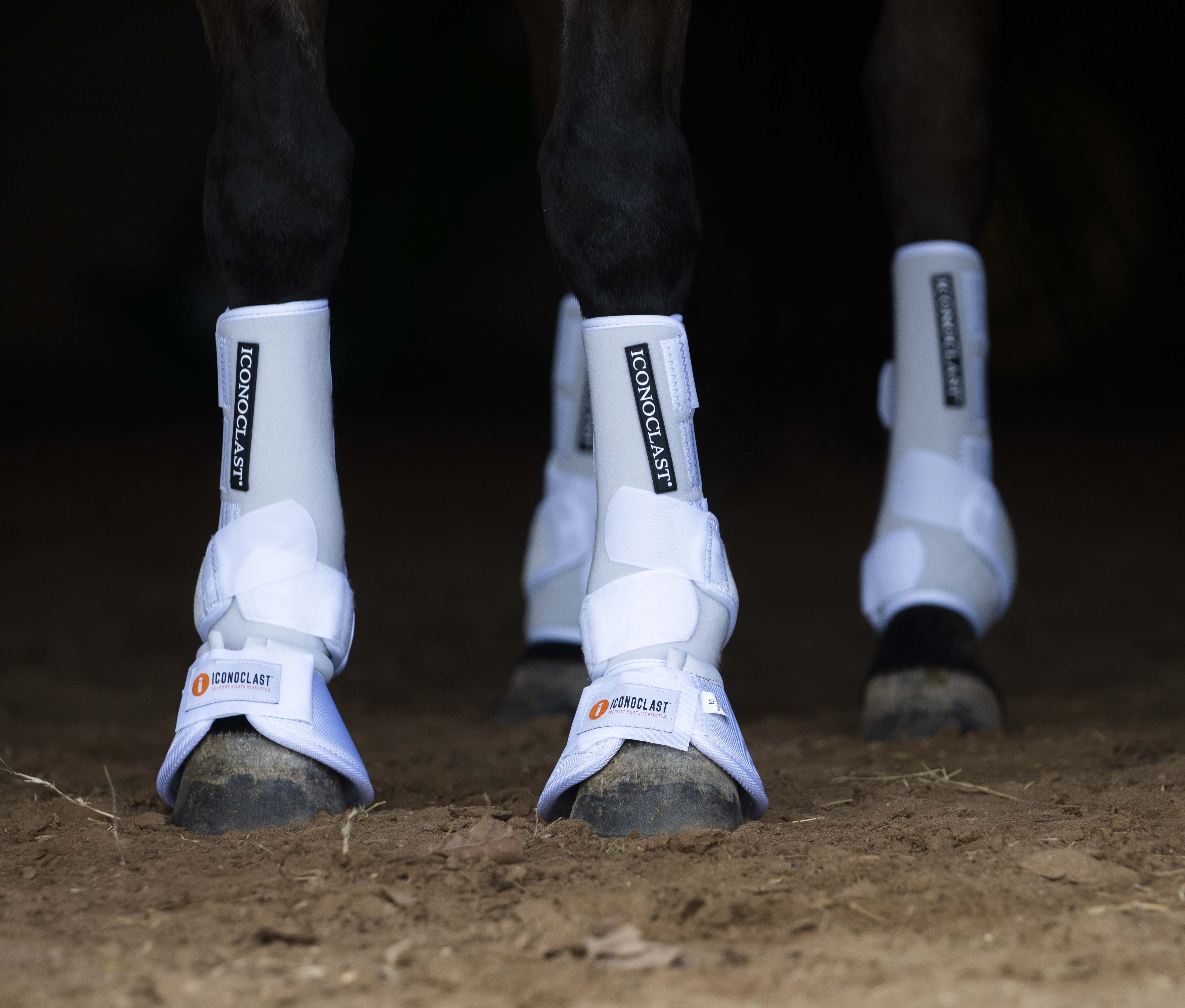 White iconoclast boots on horse