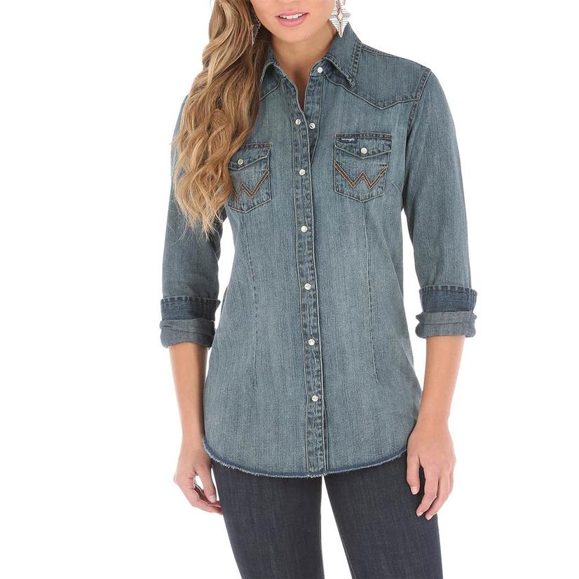 Wrangler Womens Vintage Denim Western Snap Shirt