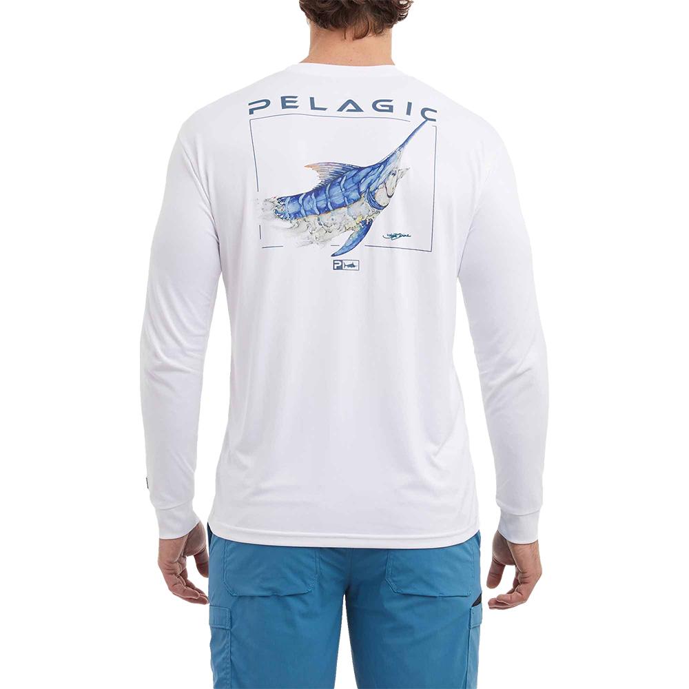 Pelagic White Goione Marlin Aquatek Long Sleeve Men's Shirt