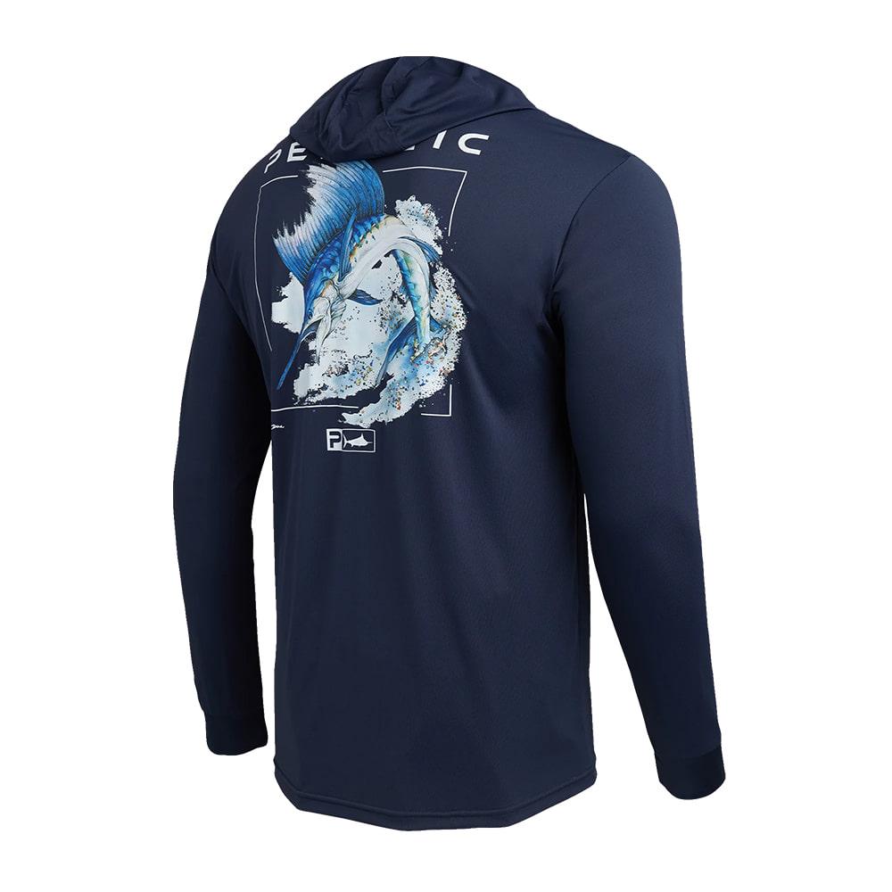 Pelagic Aquatek Navy Long Sleeve Men's Hooded Graphic Tee