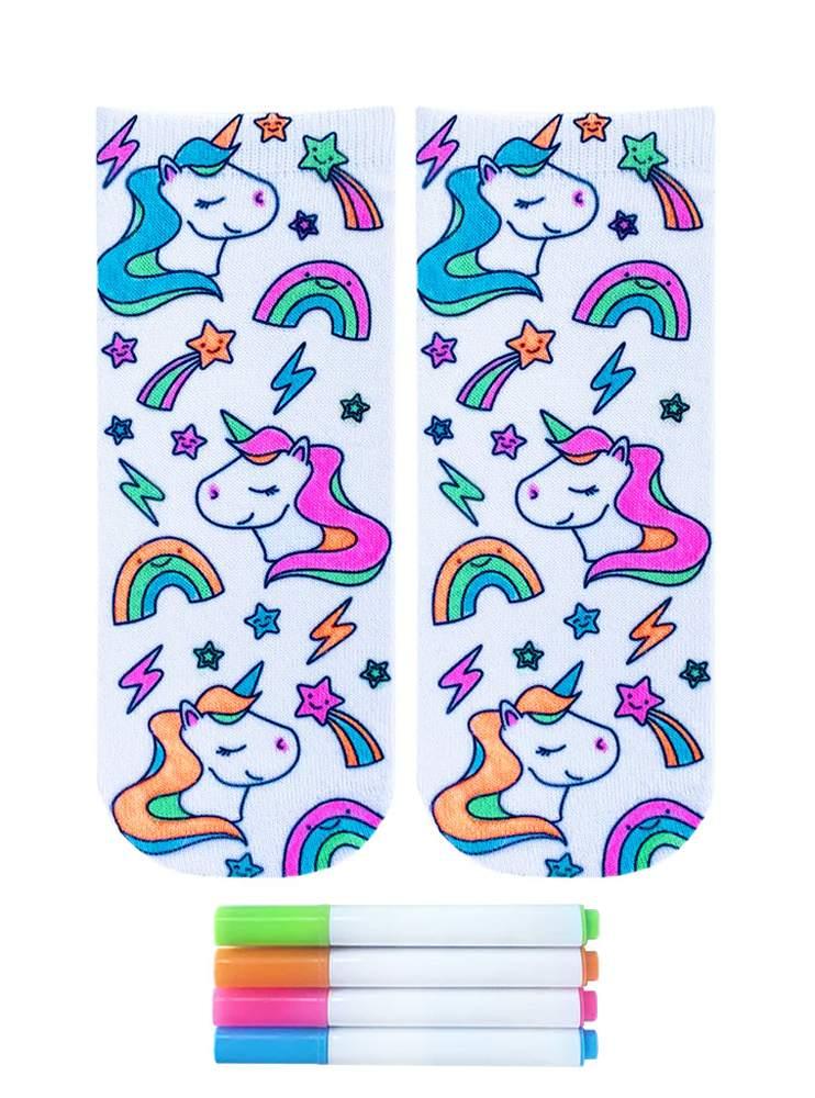 Living Royal Unicorn Galaxy Coloring Socks In White