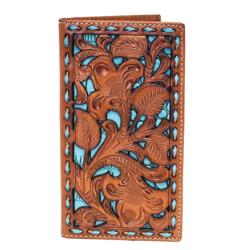 Nocona Turquoise & Brown Floral Tooled Wallet