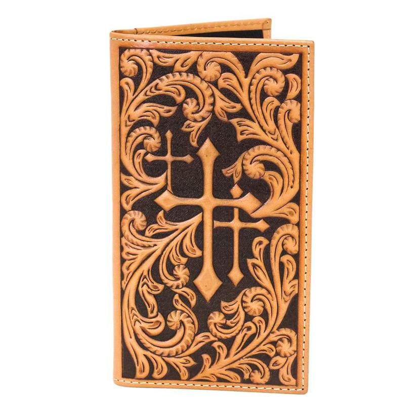 Nocona Tan Triple Cross Rodeo Tooled Wallet