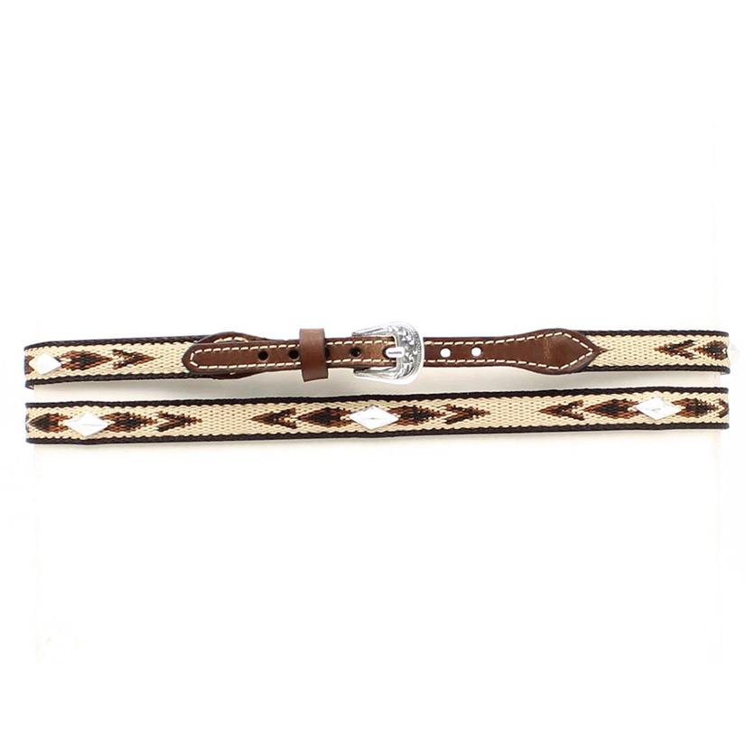 Brown Leather Ribbon Diamond Shaped Conchos Hatband