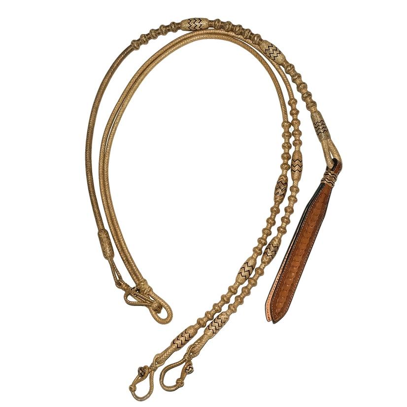 STT Natural Rawhide Romel Reins - 16 Plait 60 Button