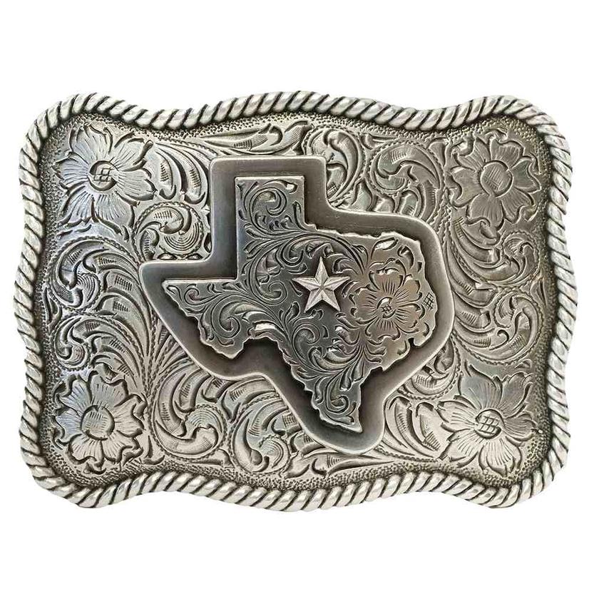 Nocona Silver State of Texas Rectangular Belt Buckle