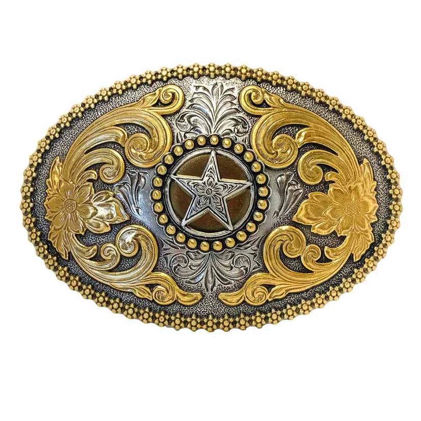 Nocona Gold and Silver Oval Lone Star Belt Buckle