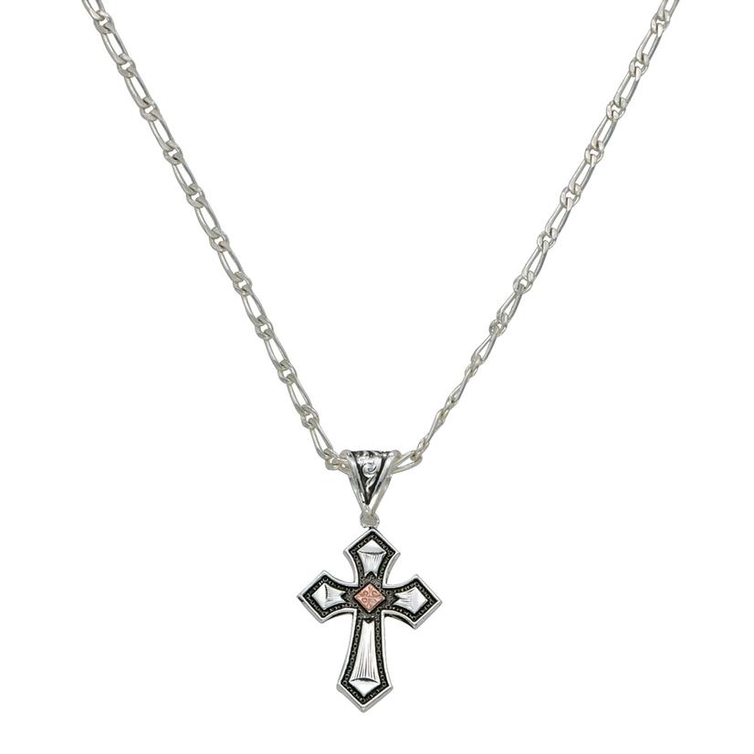 Montana Silversmith Silver Cross with Brass Center 18in Necklace