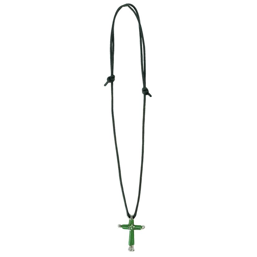 Green Wire Wrapped Nail Cross Necklace