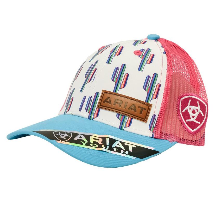 Ariat Multi Cactus White Hot Pink Turquoise Youth Cap