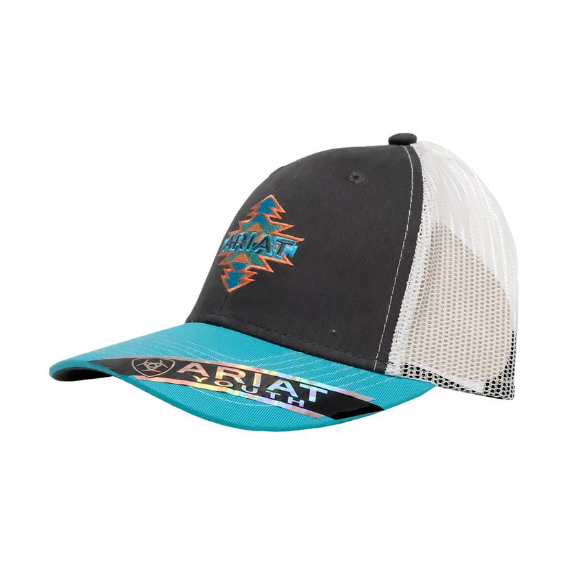 Ariat Heather Grey and Turquoise Meshback Youth Cap