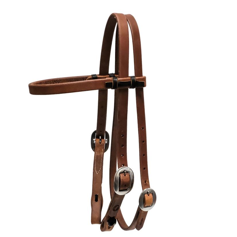 STT Premium 3/4" Oiled Harness Leather Brow Band Double Buckle Headstall with Quickchange Ends