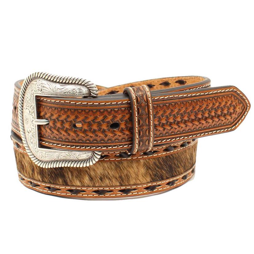 Nocona Brown Cowhide Concho Basketweave Tool Men's Belt