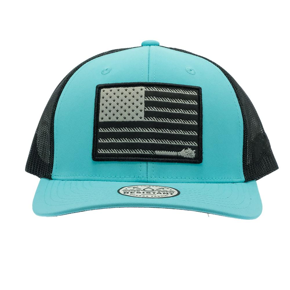 Hooey Liberty Roper Turquoise and Black Flag Patch Meshback Cap