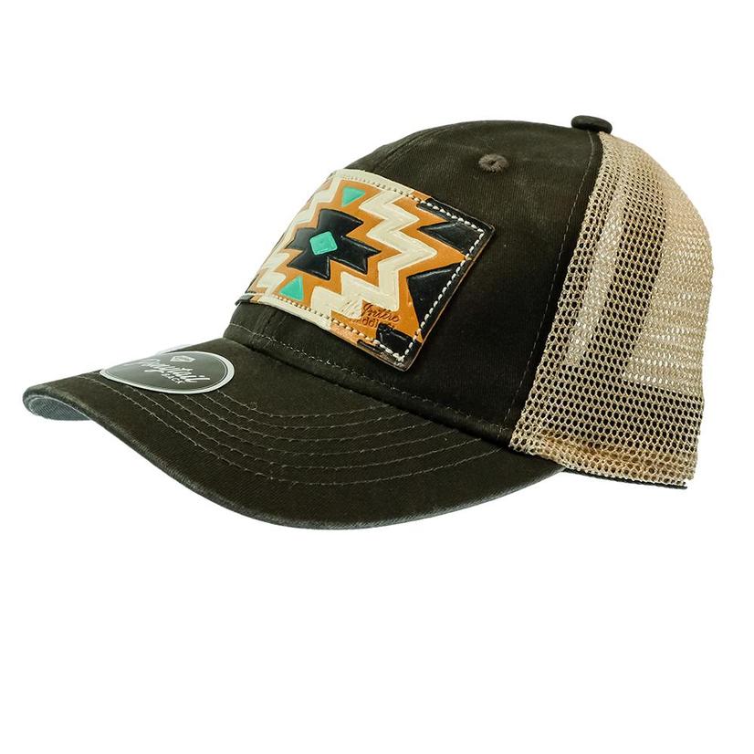 Miranda McIntire Women's Brown Cap with Turquoise and Black Aztec Patch