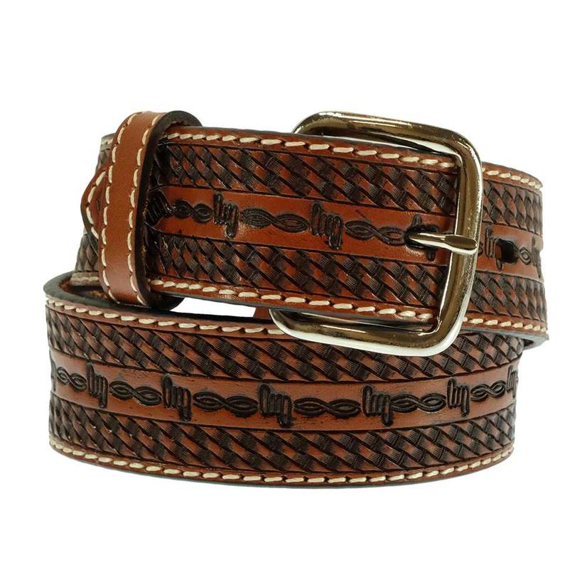 Barbed Wire Tooled Brown Kid Belt