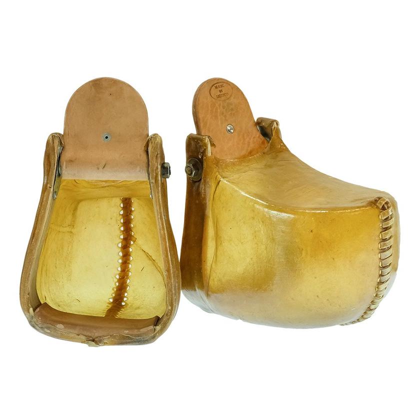 STT Youth Tapaderos - Rawhide and Brown Leather