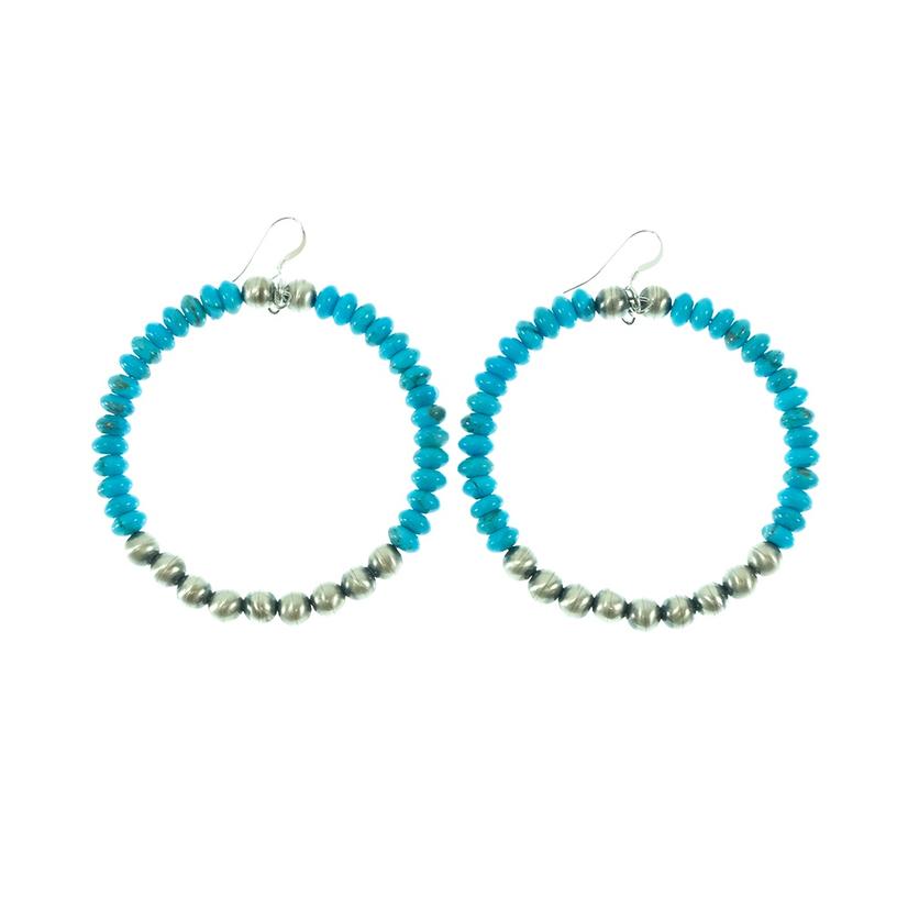 Turquoise and Silver Hoop Earrings