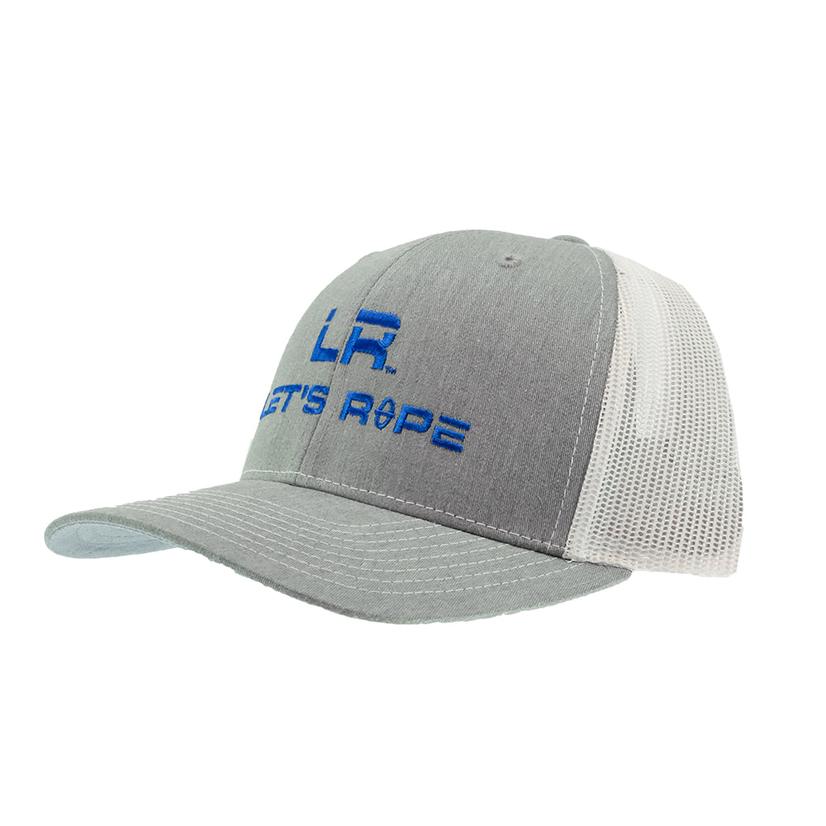 Let's Rope Grey with Blue Logo White Meshback Cap