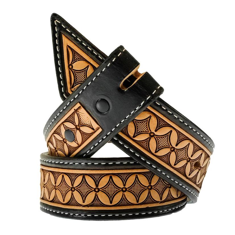 STT Cowboy Cut Black and Brown Tooled Kid's Belt