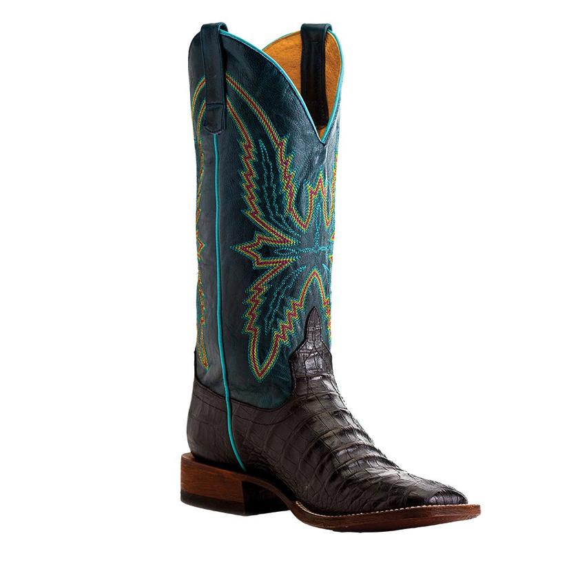 Macie Bean Black Caiman Belly Print Turquoise Top Women's Boots