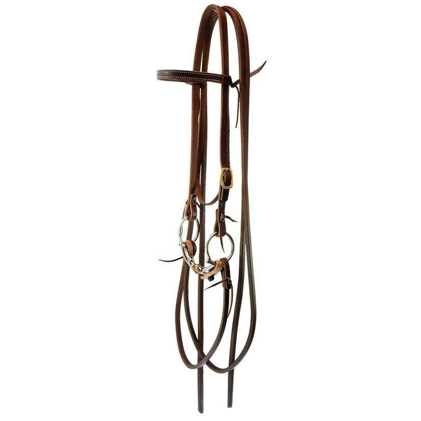 STT Browband Headstall Split Rein Bridle Set with Smooth Dog Bone Snaffle D-Ring Bit