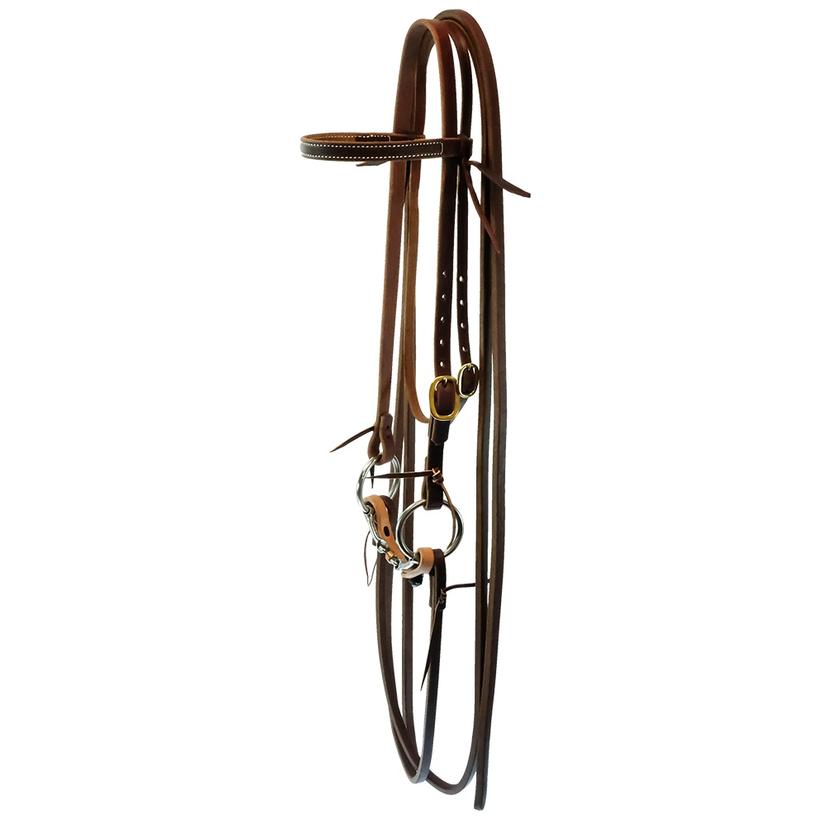 STT Browband Headstall Split Rein Bridle Set with Smooth Dog Bone Loose Ring Snaffle Bit