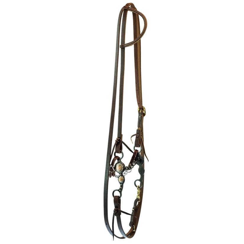 STT Slide Ear Headstall Roping Rein Bridle Set with Sunflower Chain Bit