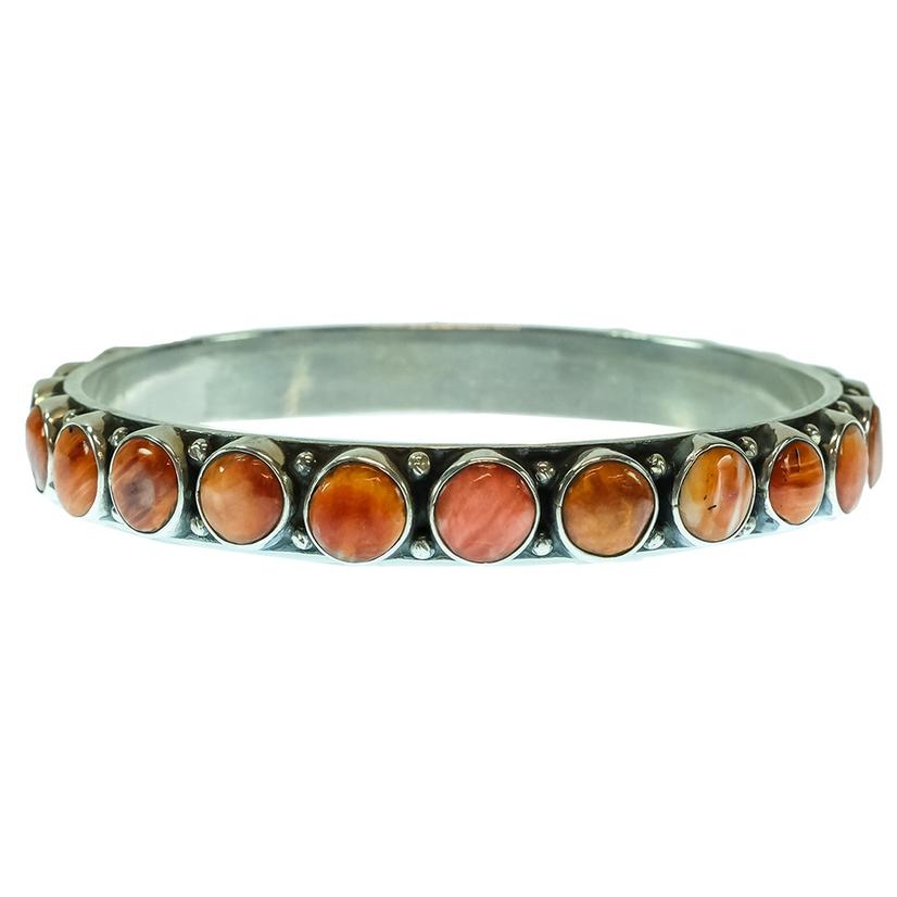 Spiny Oyster Bangle with Round Stones