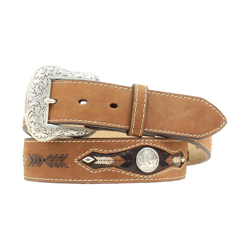 Nocona Brown Leather Buffalo Nickel Brown Lace Leather Men's Belt