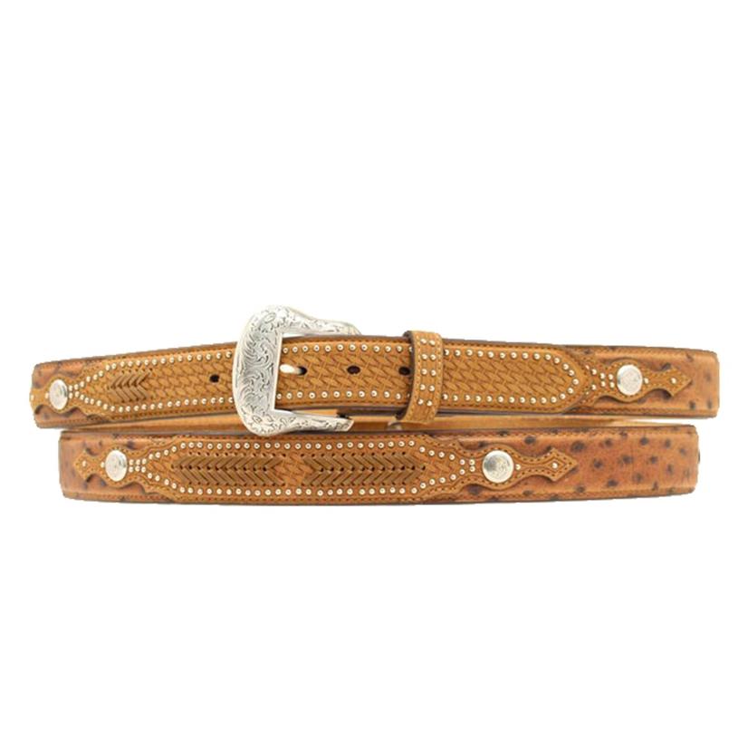 Nocona Brown Leather Ostrich Print Overlay Men's Belt