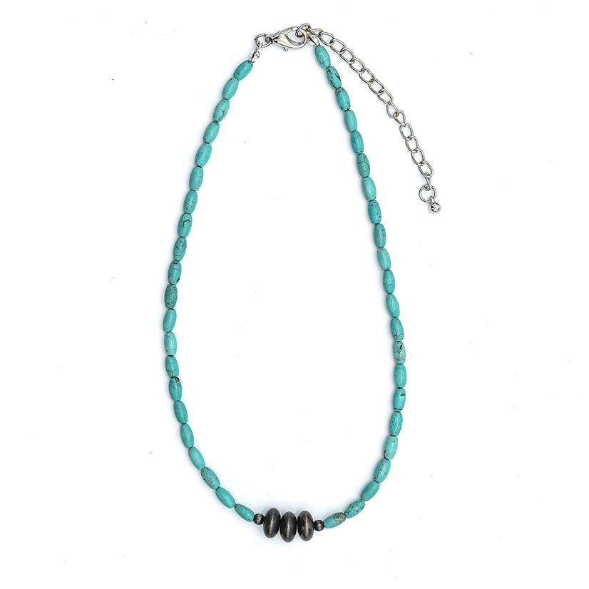 Turquoise Bead and Faux Navajo Pearl Necklace