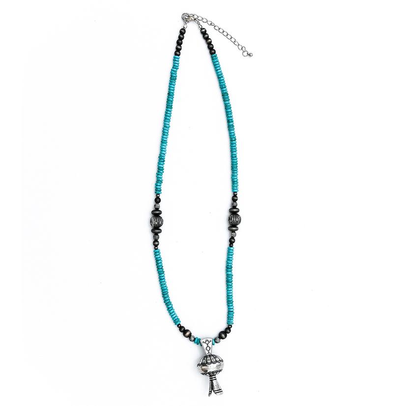 Turquoise Bead and Faux Navajo Pearl Necklace