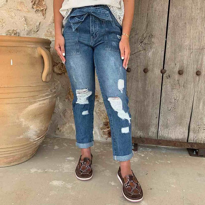 Vervet High Rise Distressed Tie Jean