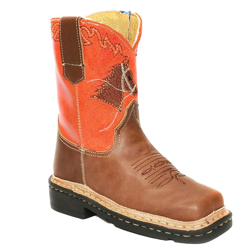 Roper Orange Horsehead Square Toe Kid Boots