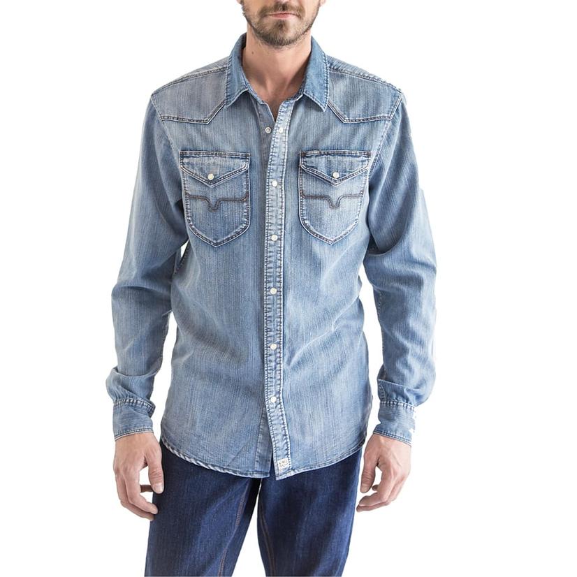 Kimes Ranch Dark Indigo Denim Long Sleeve Snap Men's Shirt