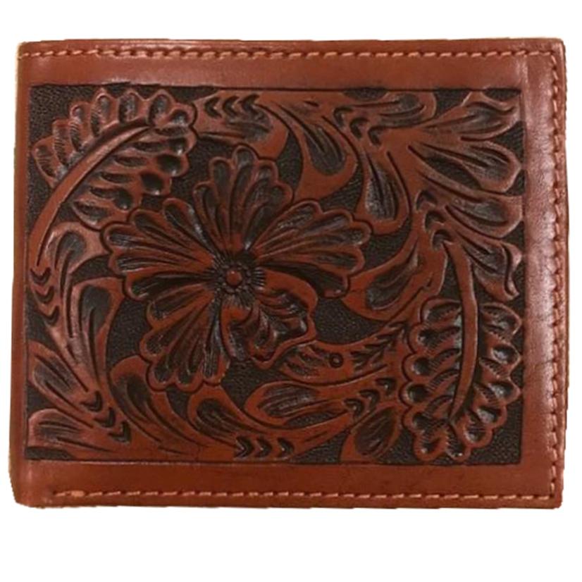 Floral Tooled Tan Bifold Wallet