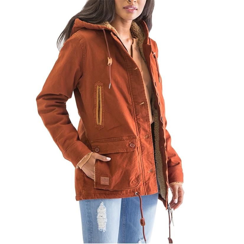 Kimes Ranch Sherpa Lined Canvas Woman's Anorak in Rust and Black