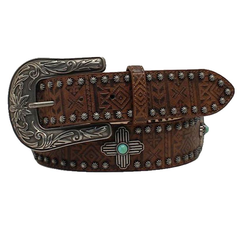 Angel Ranch Aztec Print Studded Women's Belt with Antiqued Buckle