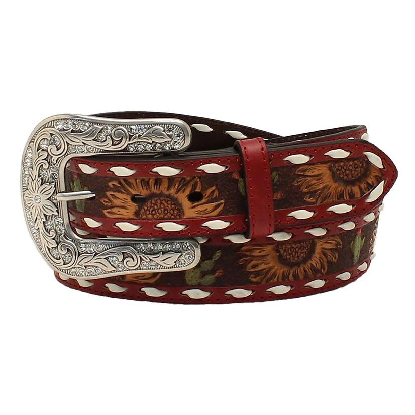 3D Belt Red Sunflower Tooled Women's Belt