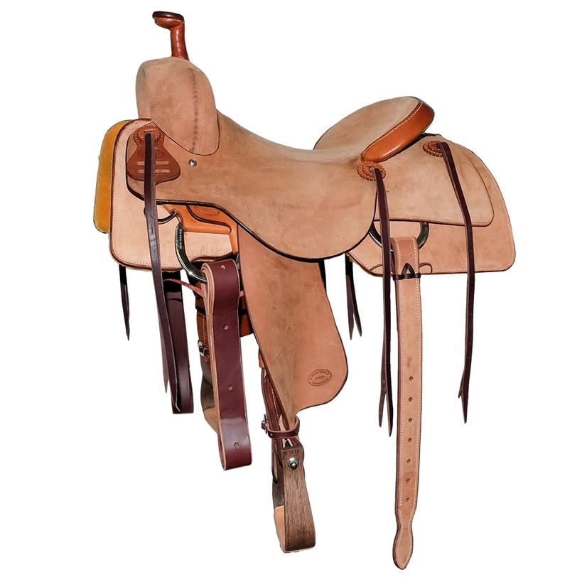 STT Full Roughout Oiled Ranch Cutter Saddle with Square Skirt