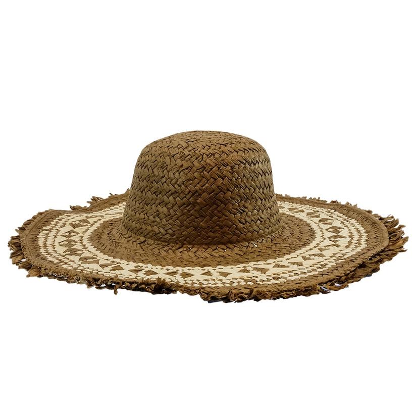 Brown and Tan Woven Straw Sunhat