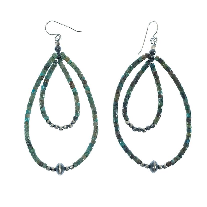 Turquoise and Silver Oxidized Bead Double Teardrop Earrings