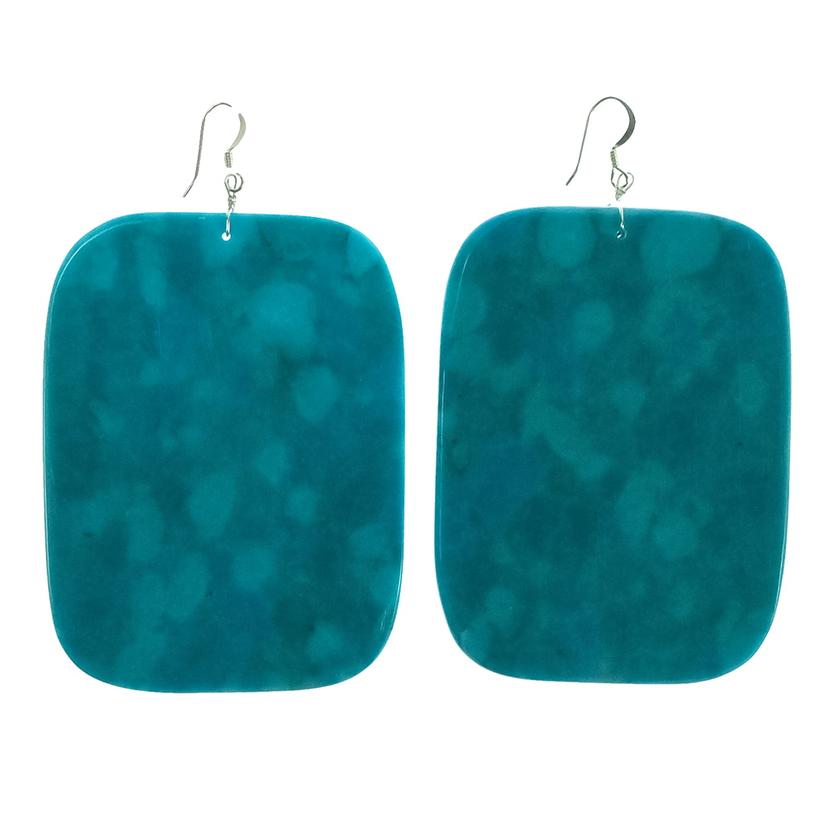 South Tack Tack 2 1/4" x 3" Turquoise Slab Earrings