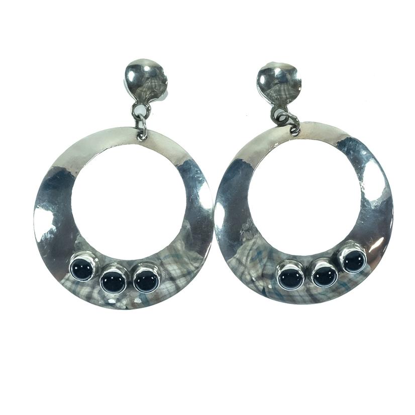 South Texas Tack Three Stone Onyx Silver Loop Earrings