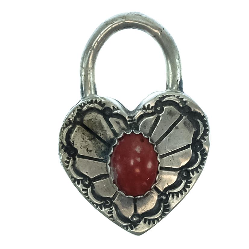 South Texas Tack Sterling Silver Heart Lock And Spiny Oyster Stone Pendant