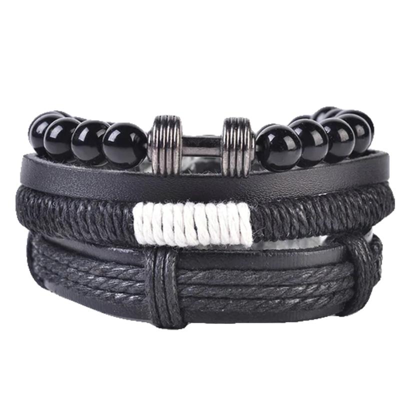 Mad Man Multi-Strand Barbell Leather Bracelet