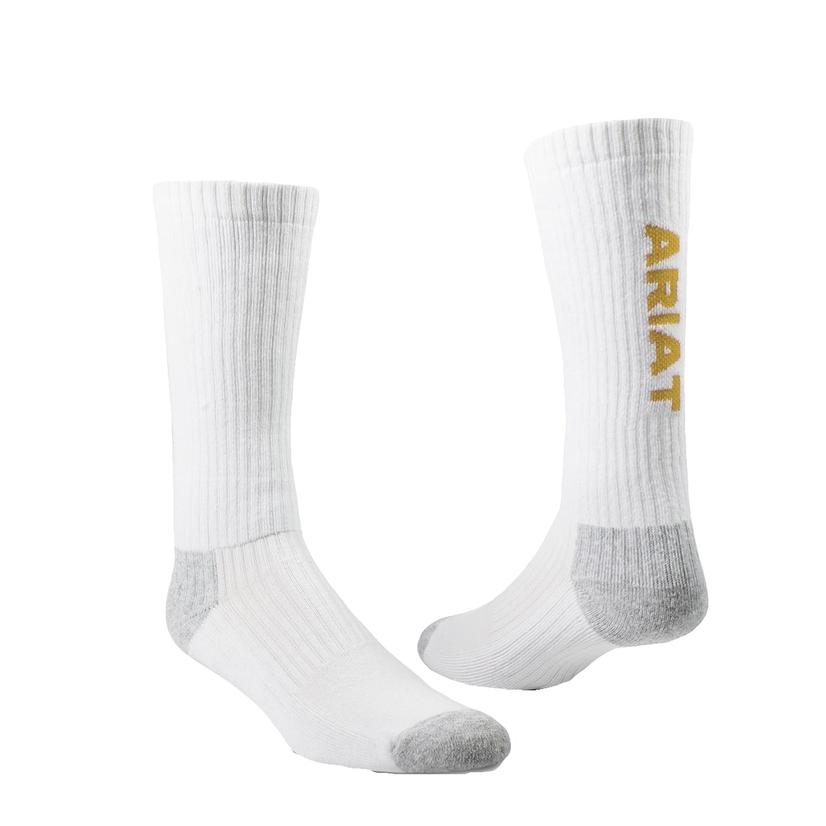 Ariat White Cotton Mid Calf 3 Pair Work Socks