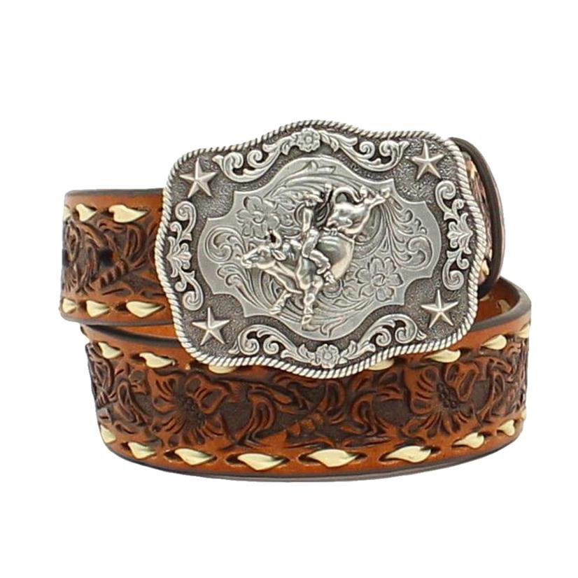 Nocona Brown Tooled Leather Boy's Belt